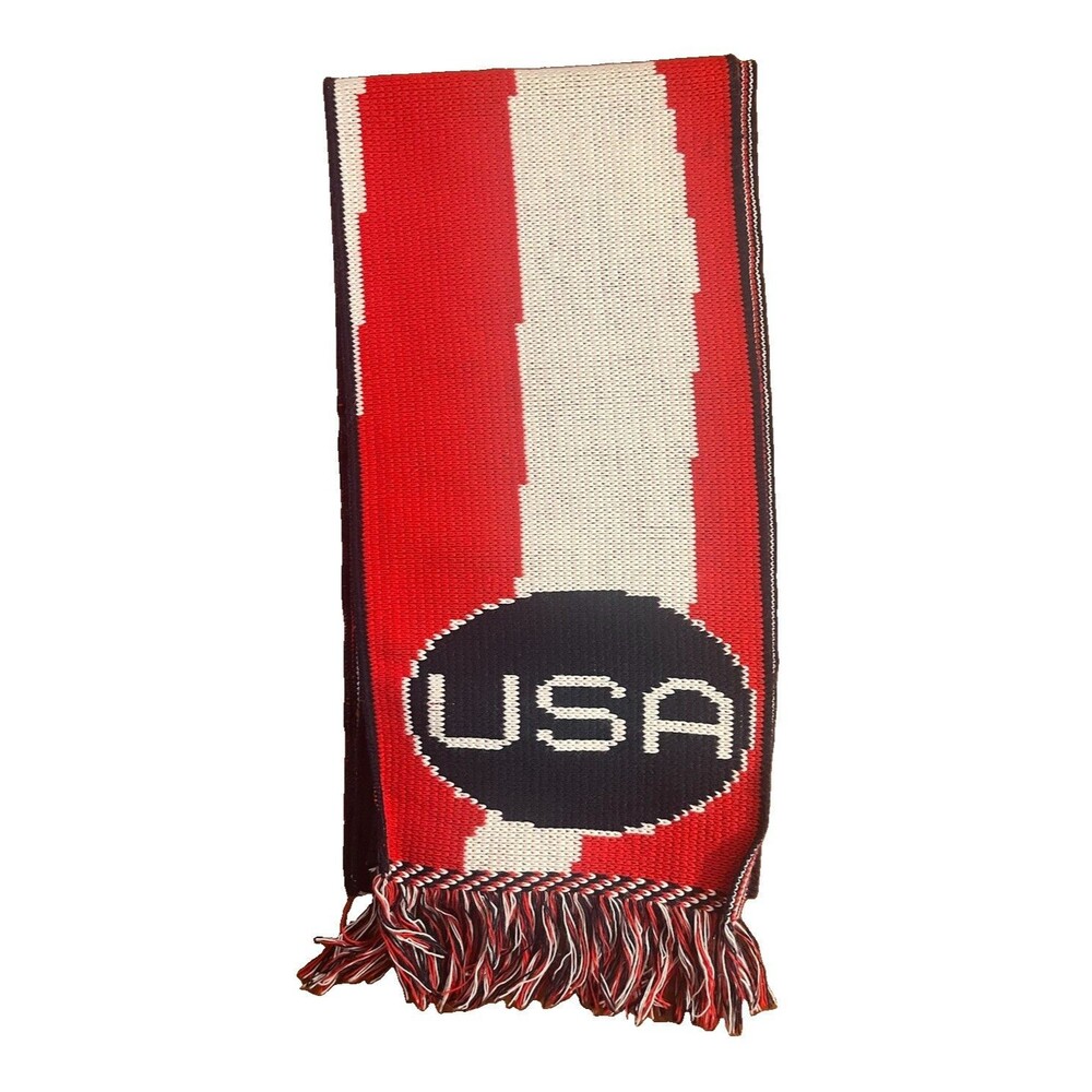 Knitmakers Stars & Stripes Knit Fringe Scarf Acrylic Red White Blue Men's